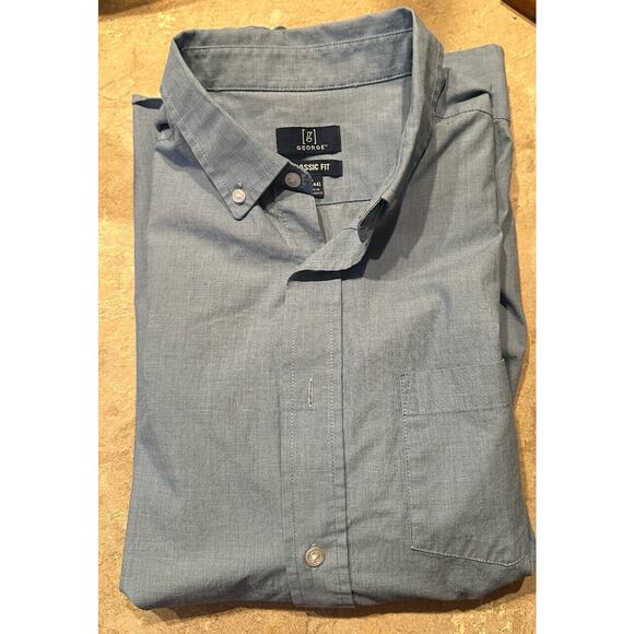 George Mens Dress Shirt Button Down Size L(42-44) Blue Long Sleeve Classic Fit - Picture 1 of 11
